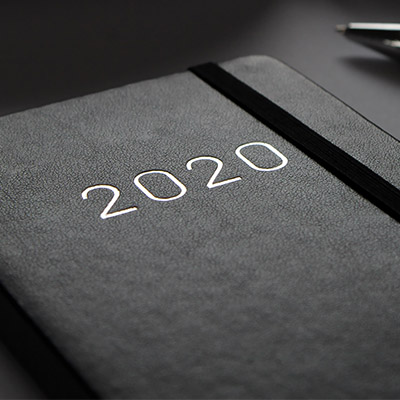 black 2020 planner on desk